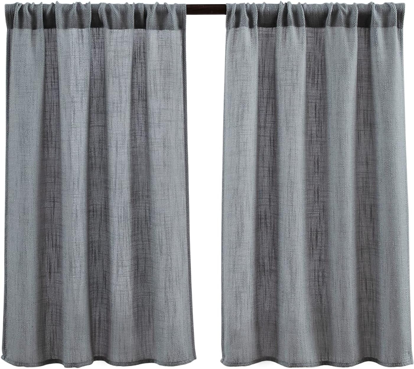 Elegant Grey Burlap Look Short Curtains – 45″ Rod Pocket Panels for Kitchen