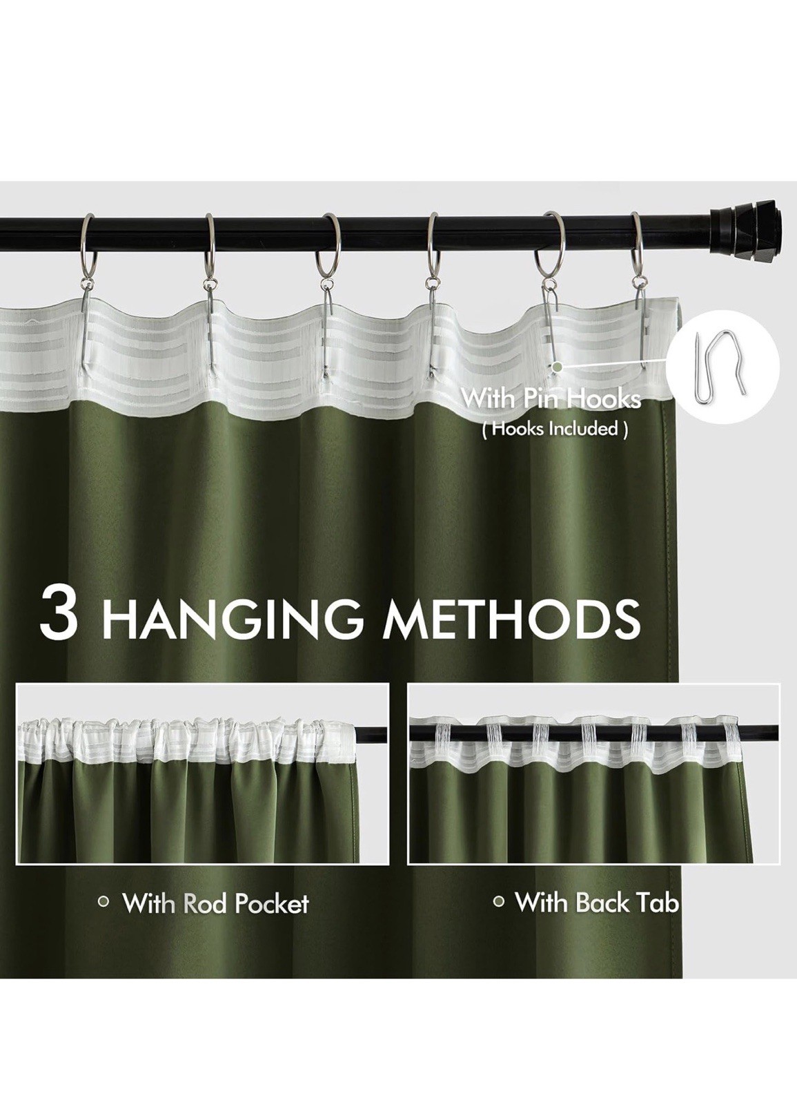 MIULEE Back Tab Sage Green Curtains 102Inch Long 2 Panel Set for Living Bed Room