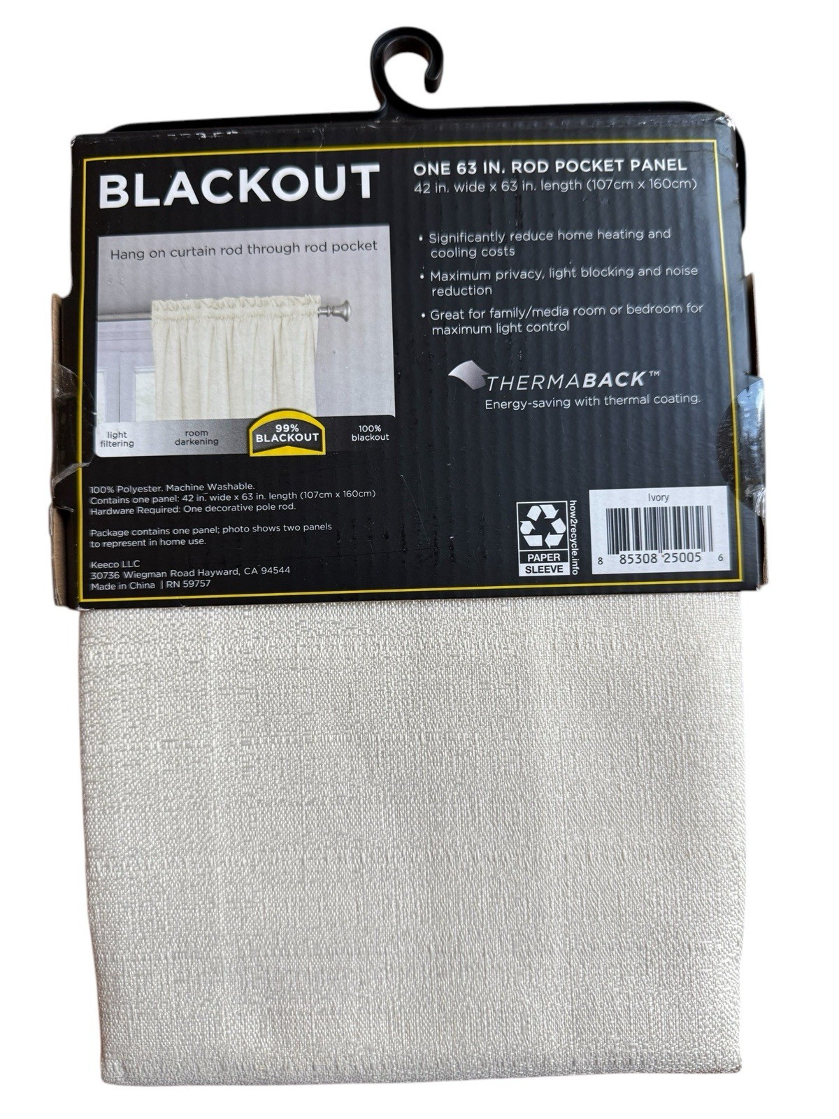 Eclipse Samara Blackout Energy-Efficient Thermal Curtain Panel, 42″ x 63″ Ivory