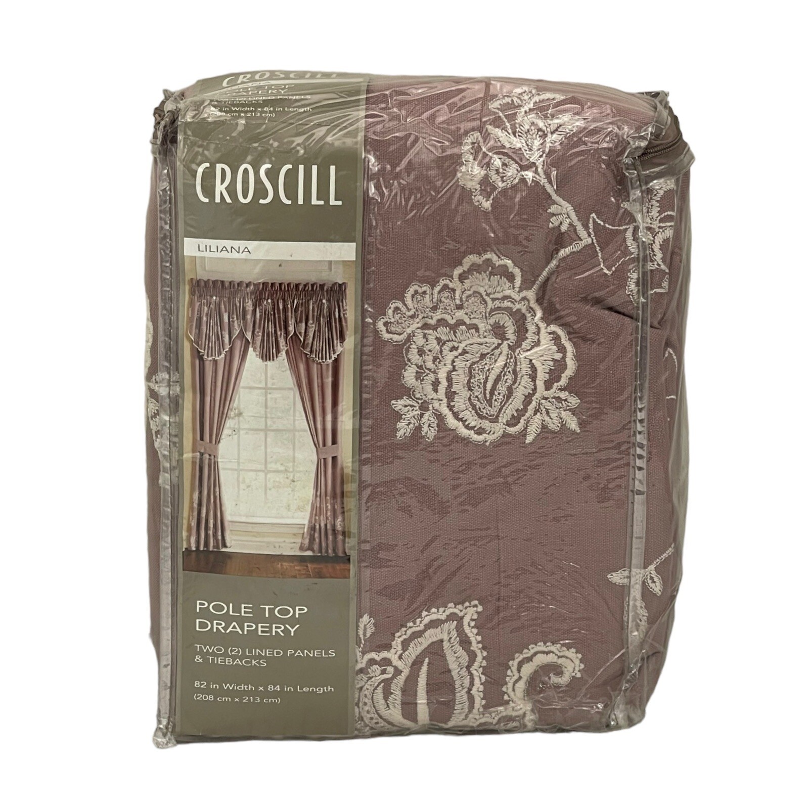 Croscill LILIANA 82″ x 84″ Pole Top Window Panel Tieback Set MAUVE