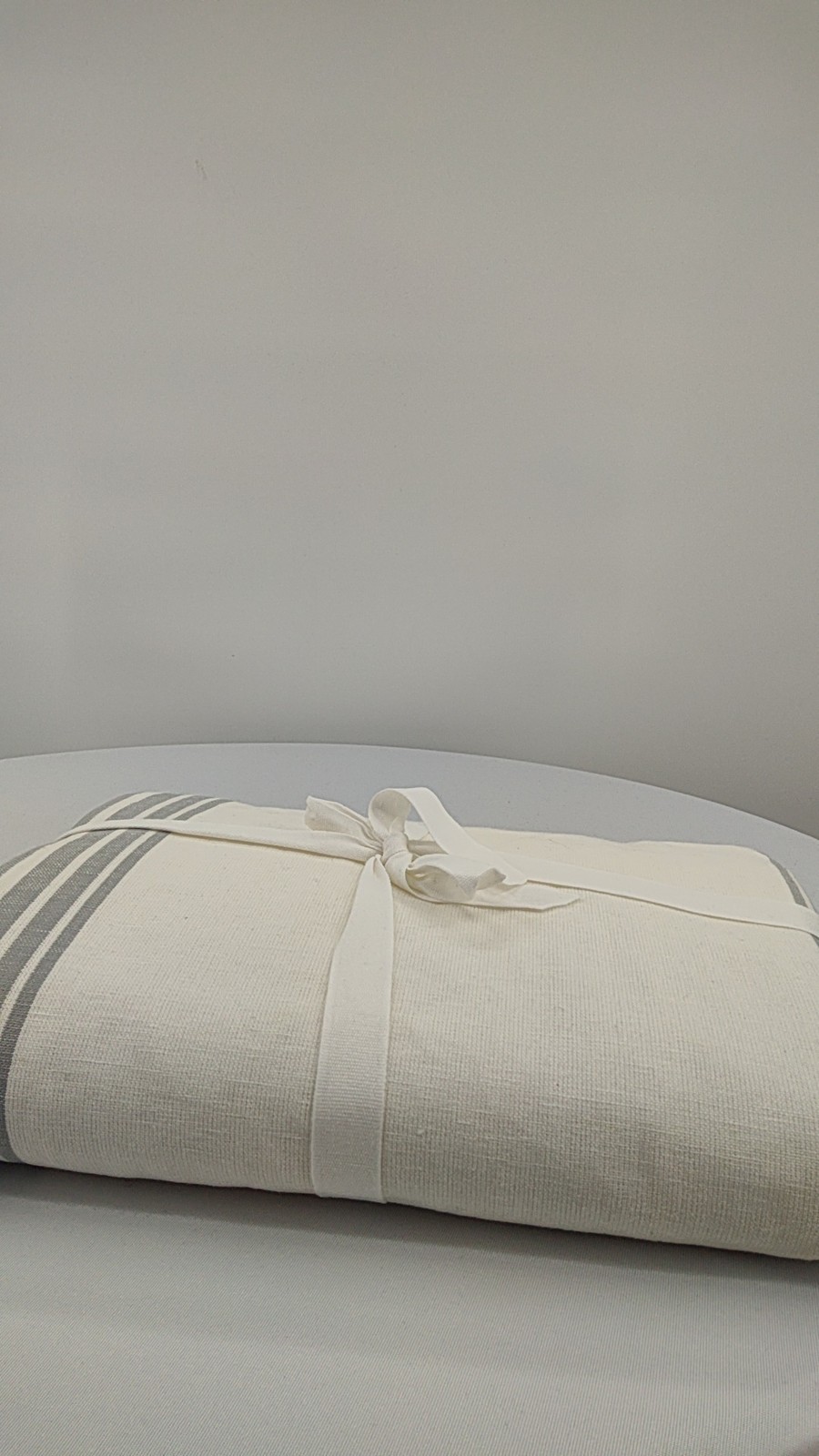 Quince Home Coastal Stripe Linen Cotton Curtain Ivory/Light Blue 48X108