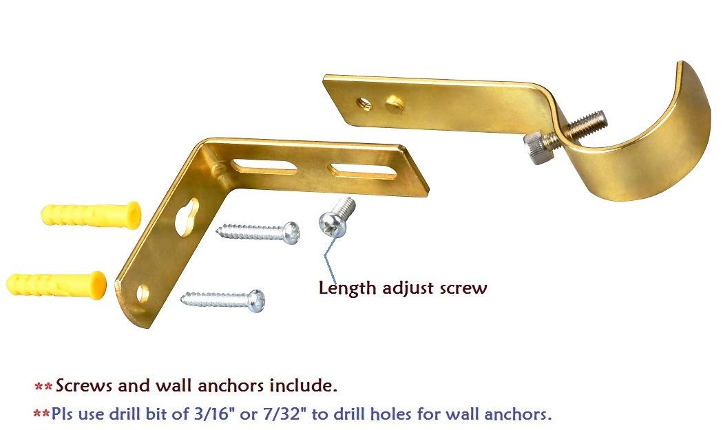 Adjustable Curtain Rod Bracket Holder for 1 or 1 1/8 Inch Rods Gold Set of 4