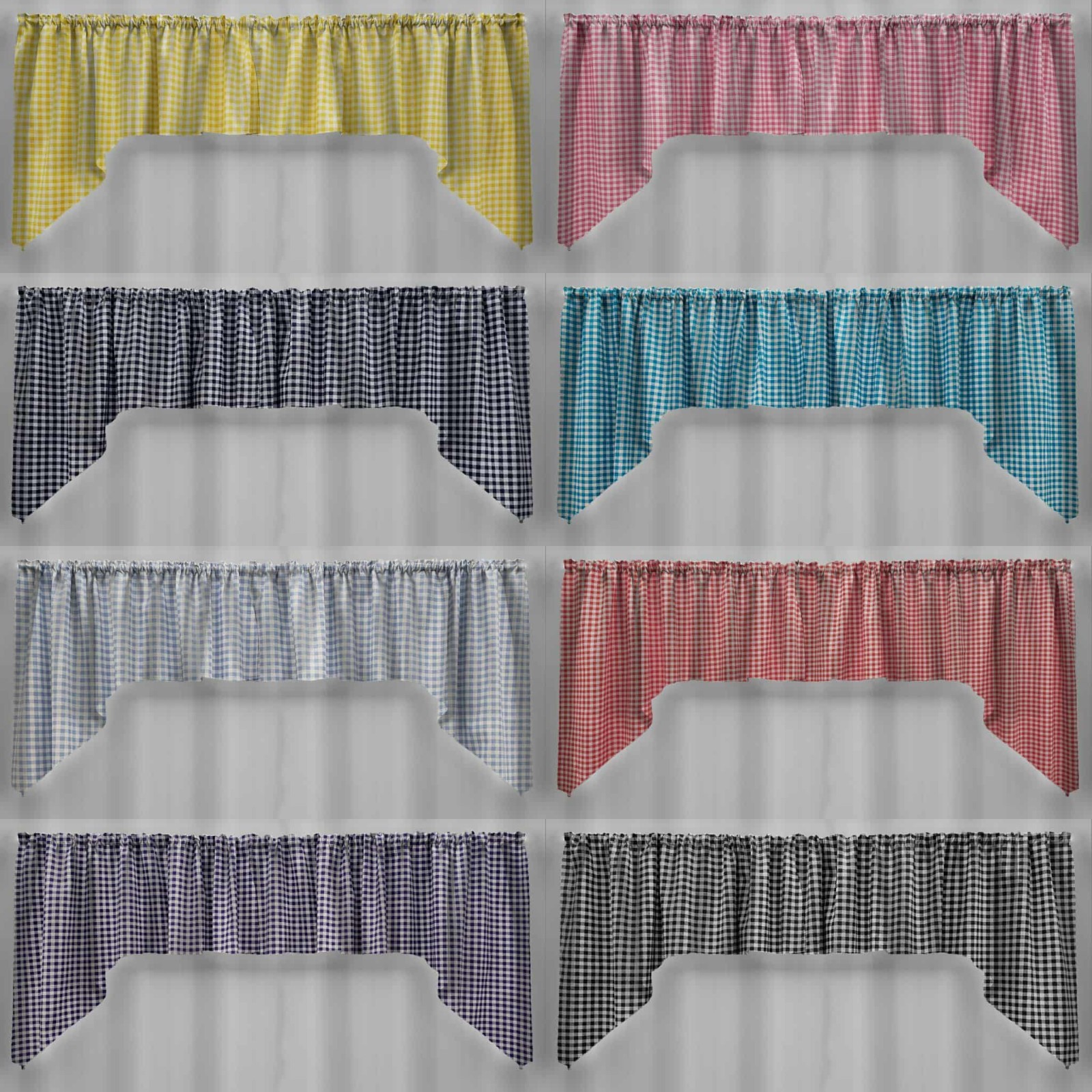 Checked Gingham Valances or Swags (10 Colors Available)