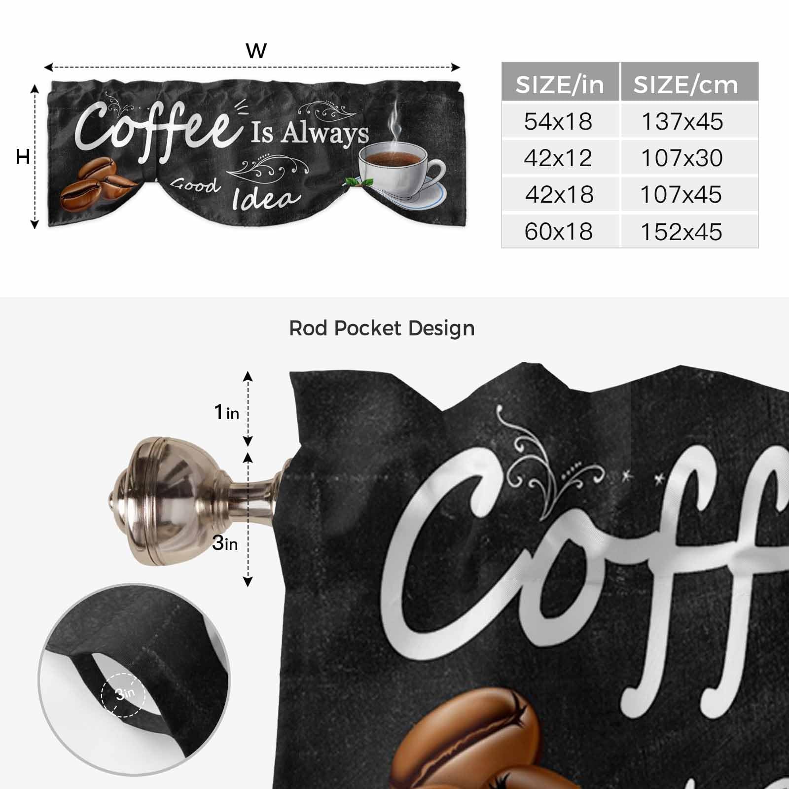Coffee Theme Tie Up Valances for Windows, Coffee is Always a Good Idea Valanc…