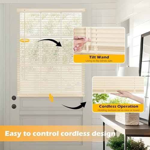 1″ Vinyl Mini Blinds – Cordless French Door Blinds for 32″W x 72″H Beige