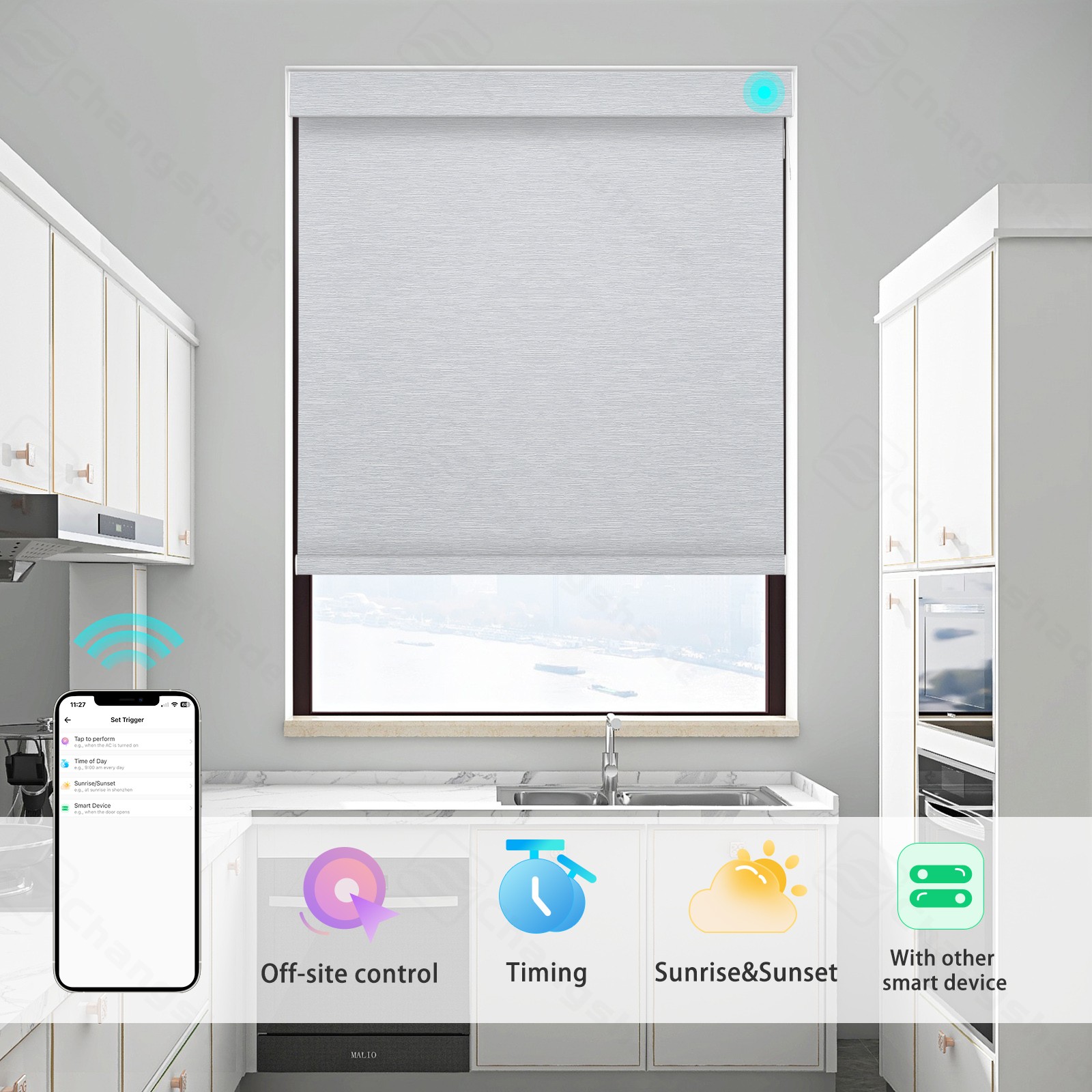 Changshade Blackout Smart Roller Shade with Remote Control Automatic Window Shad