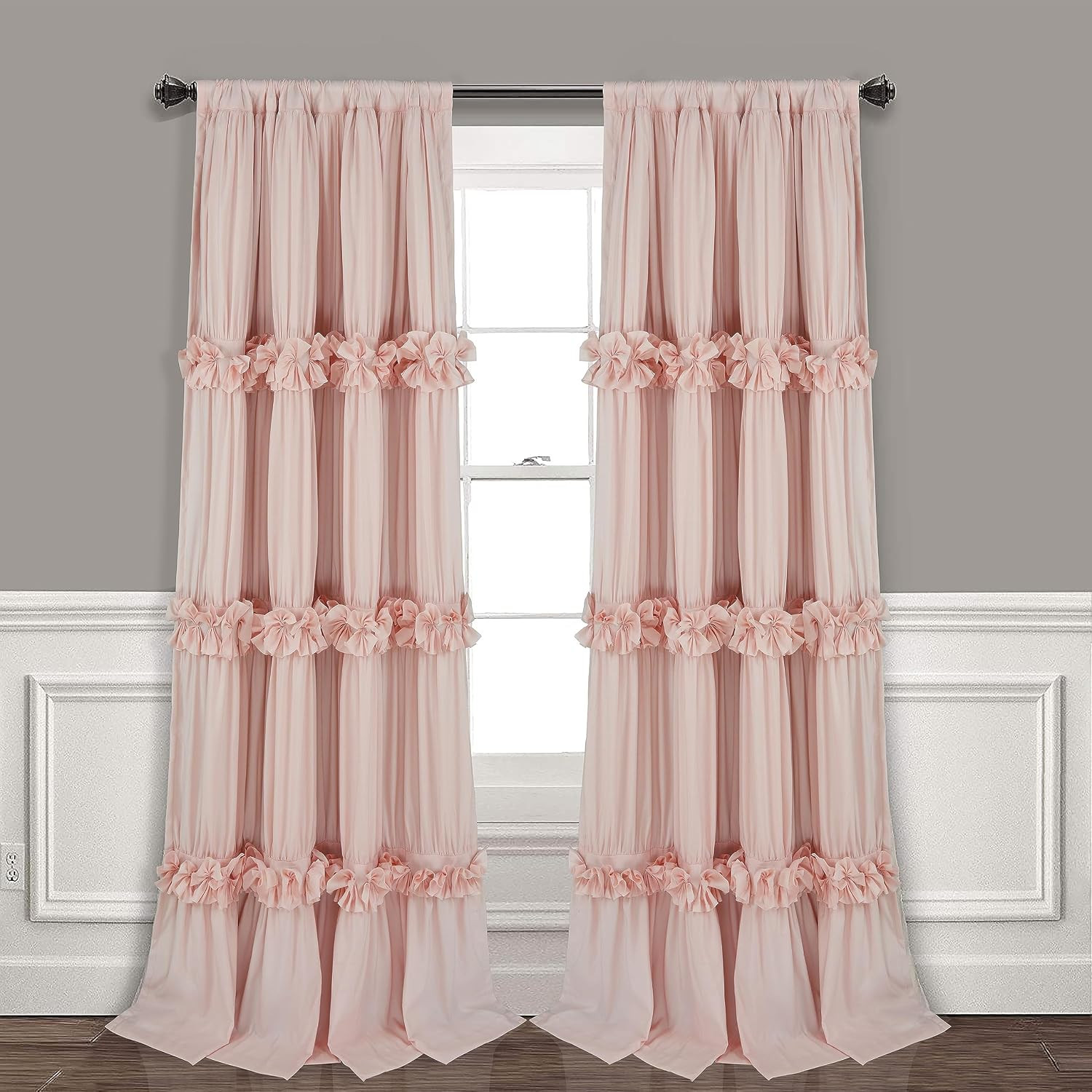 Blackout Curtains 84 Inch 2 Panels Boho Ruched Floral Rod Pocket Window Drapes