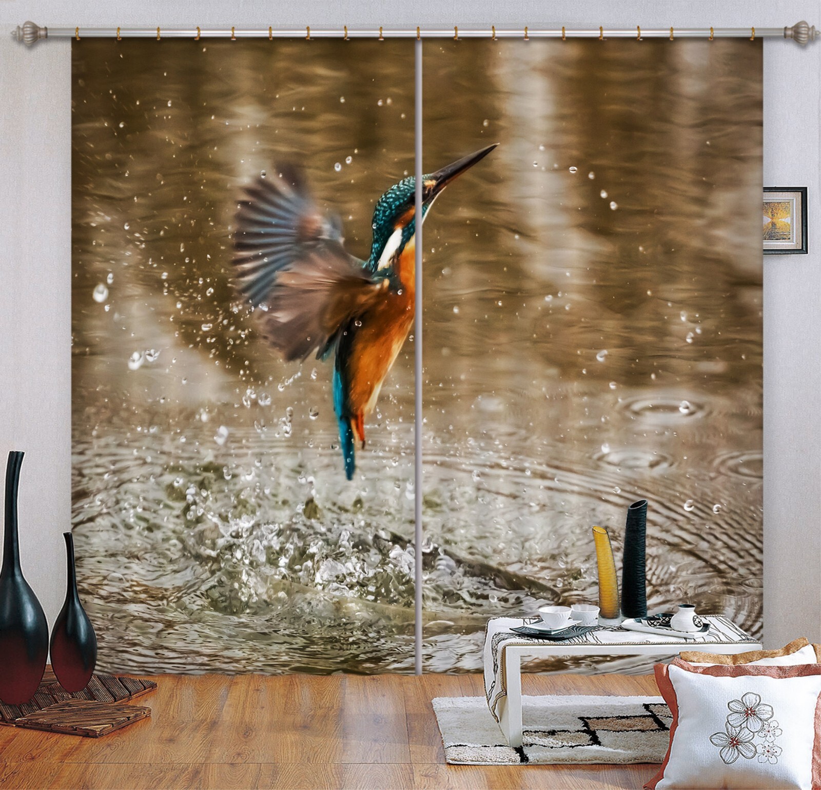 3D River Bird ZHUA3586 Animal Photo Curtain Window Blockout Fabric Amy 2023