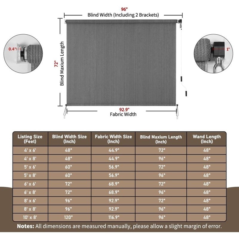 Outdoor Cordless Roller Shades UV Protection Privacy Sun Shade Porch Blind New