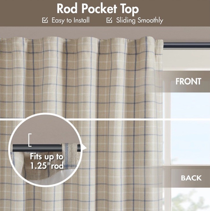MADISON PARK CURTAIN 50″W x 95″L (Pack of 1) Rod Pocket, Linen Blue NEW
