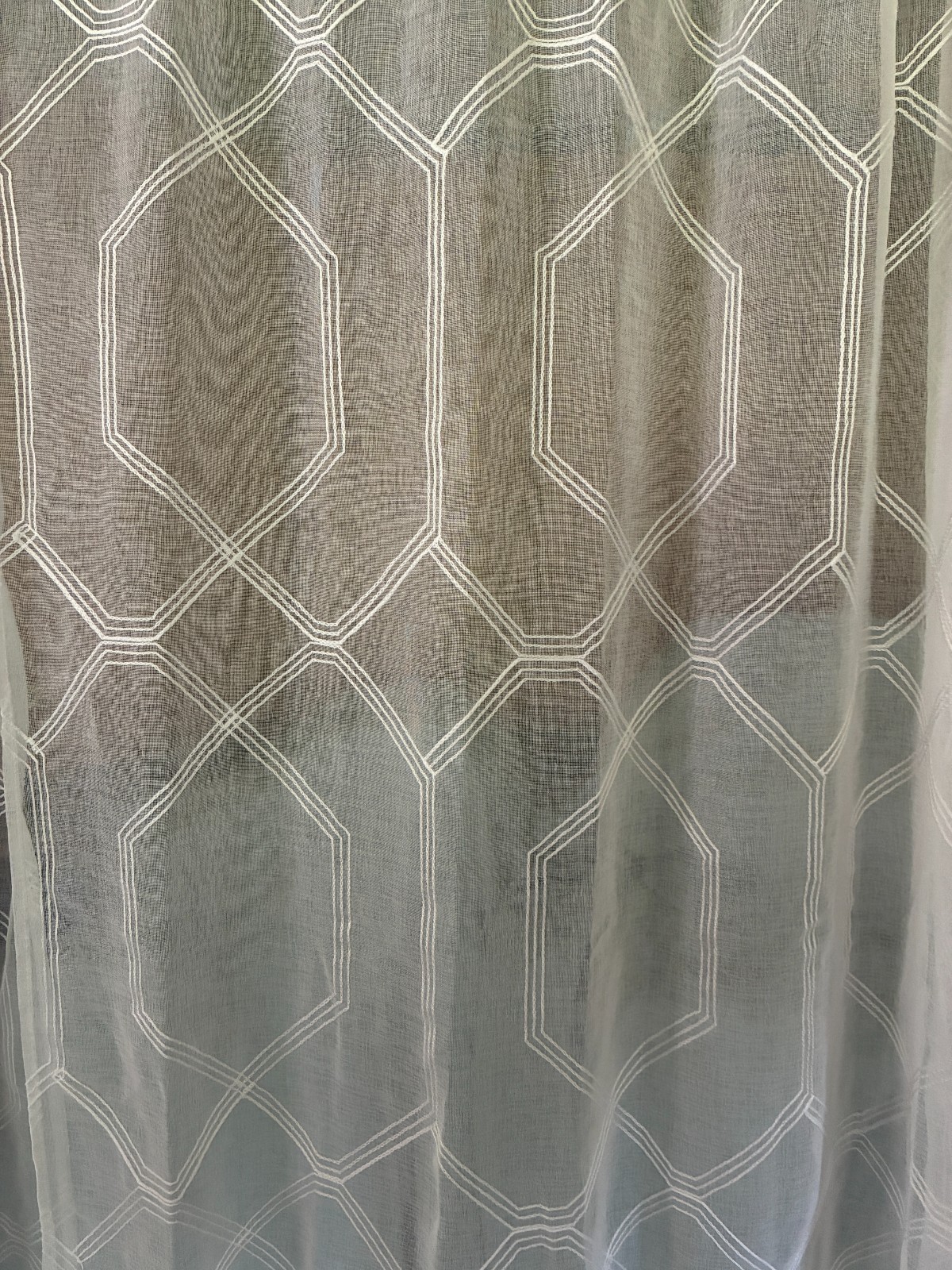 4 curtain panels white sheer geometric pattern 28 W x 84 L