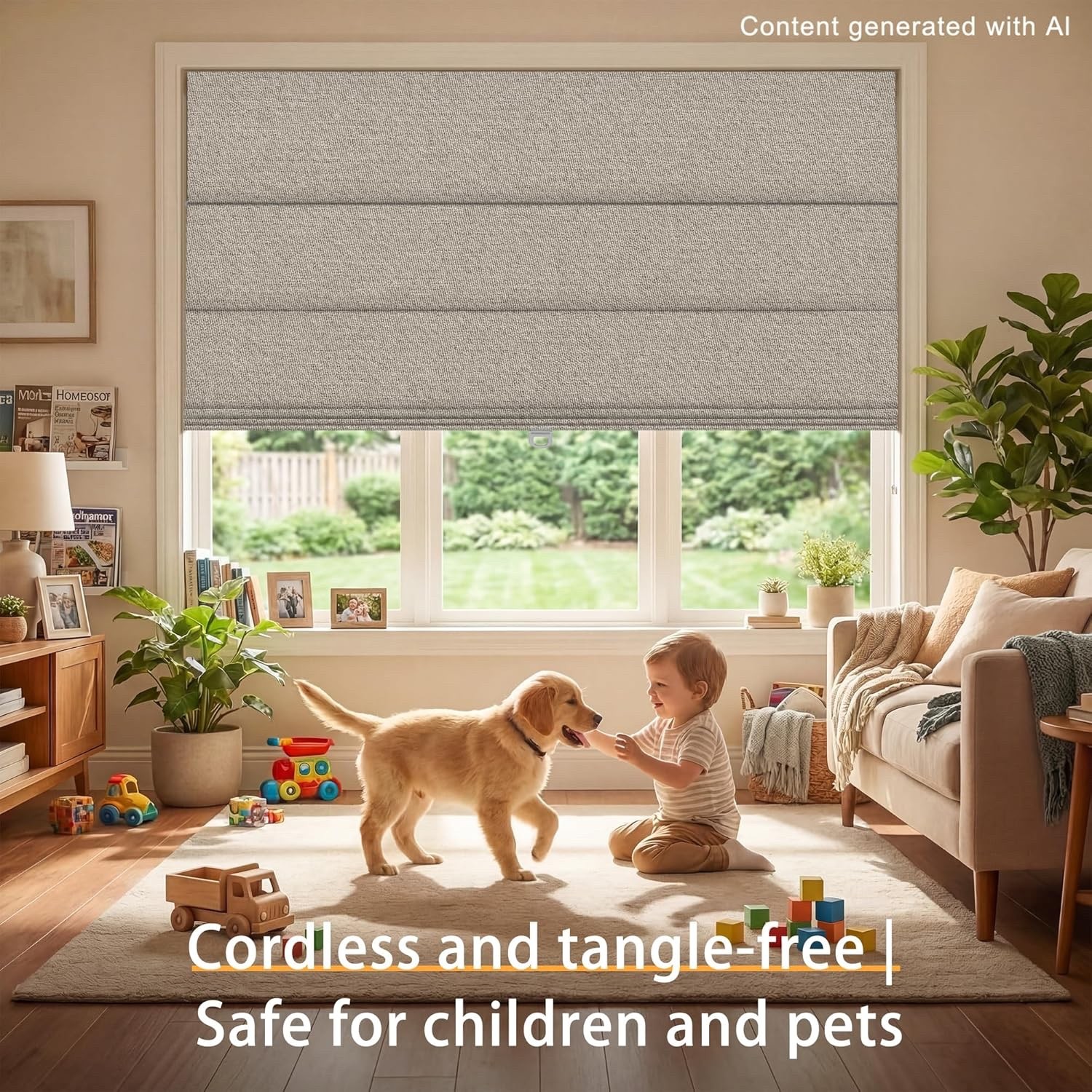 BERISSA Cordless Privacy Blackout Linen Fabric Roman Shade 37″x48″ Light Brown
