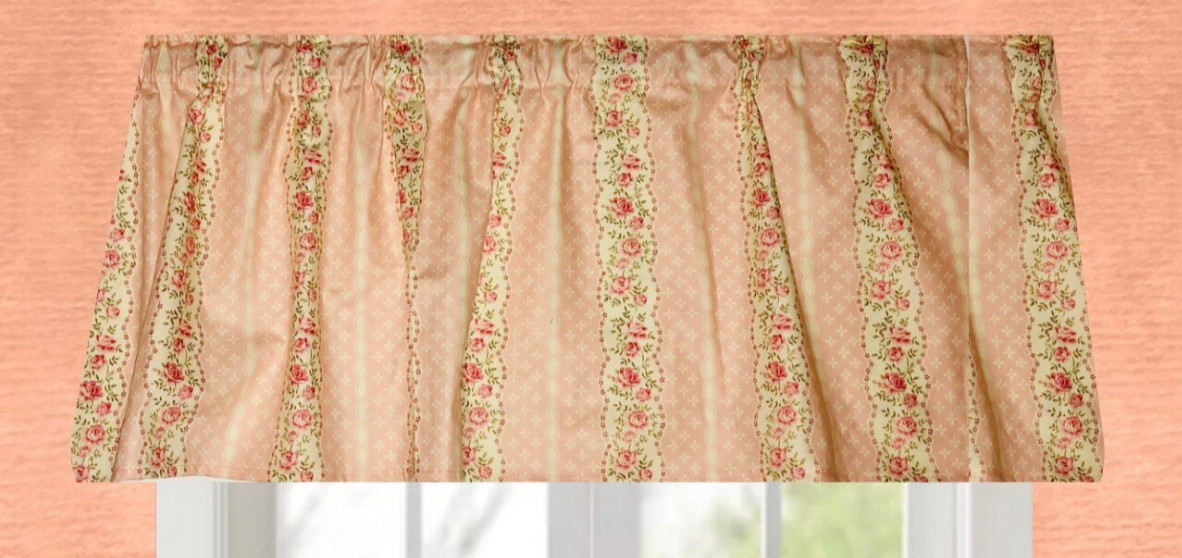 Pink Roses Scallops Valances, Gift Idea, Home Decor,42″W x 14″L