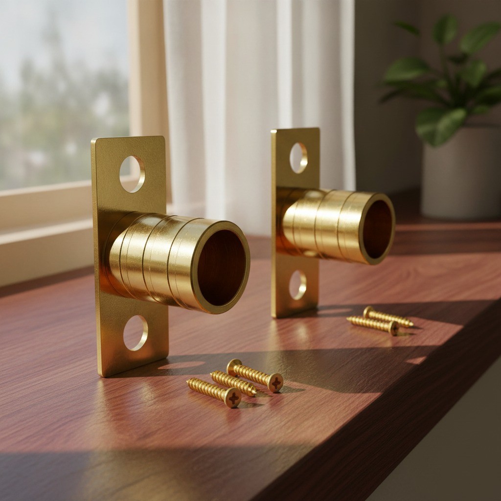Inside Mount Curtain Rod Bracket Set, 2 Pc, 3/8″, Brass, with Screws
