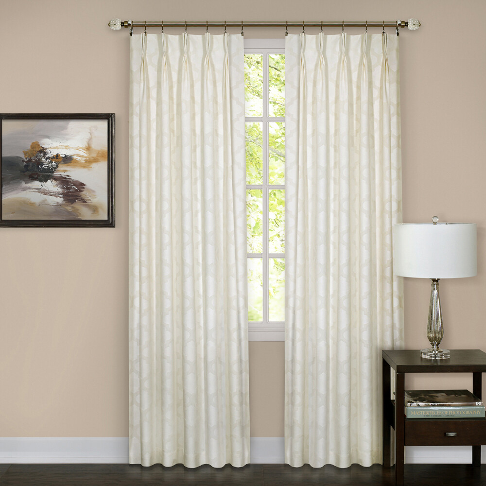 Ivory Trellis Contemporary Light Filtering Window Curtain Pinch Pleat Panel