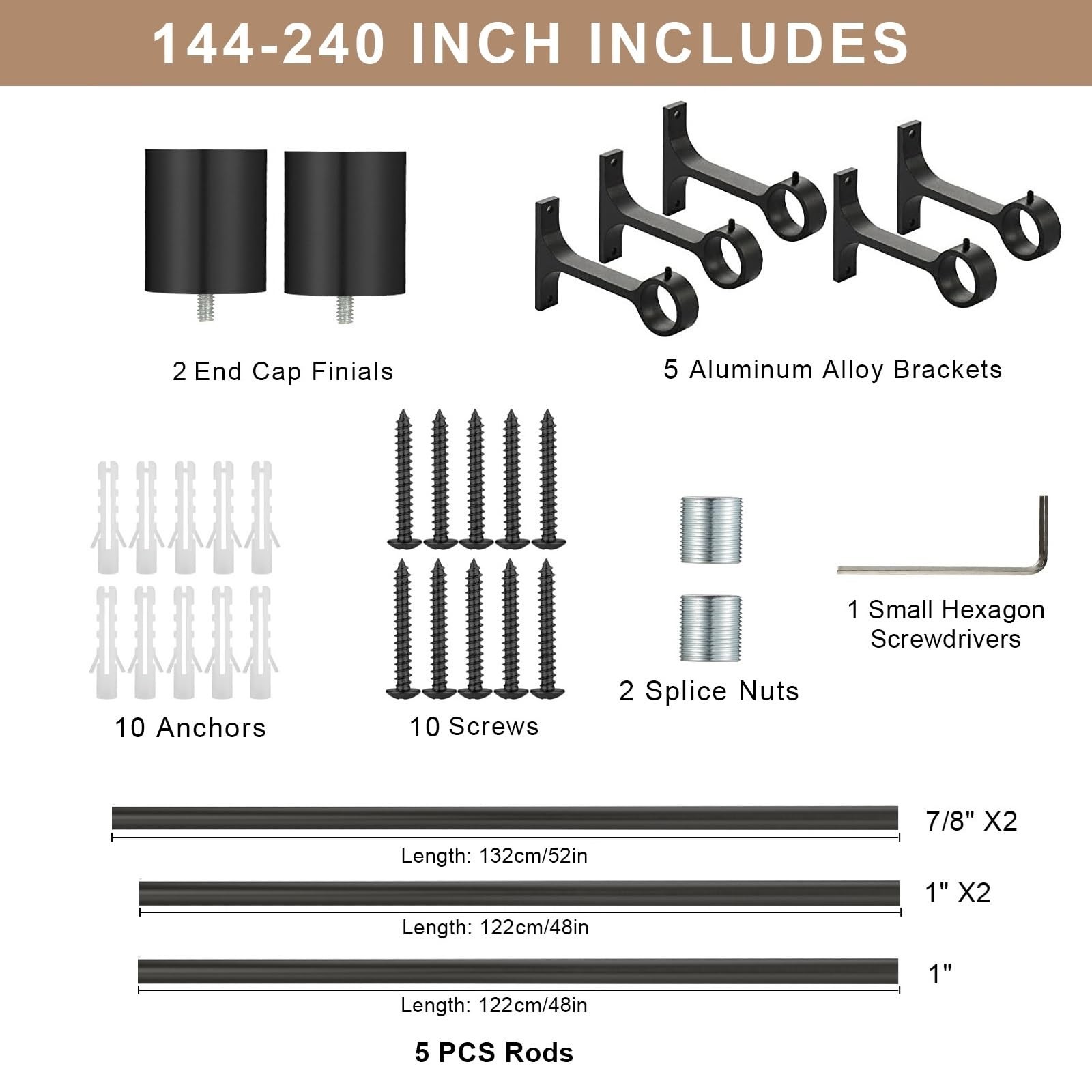 Extra Long Curtain Rods for Window 144-240″, Telescoping Heavy Duty 1-Inch Si…