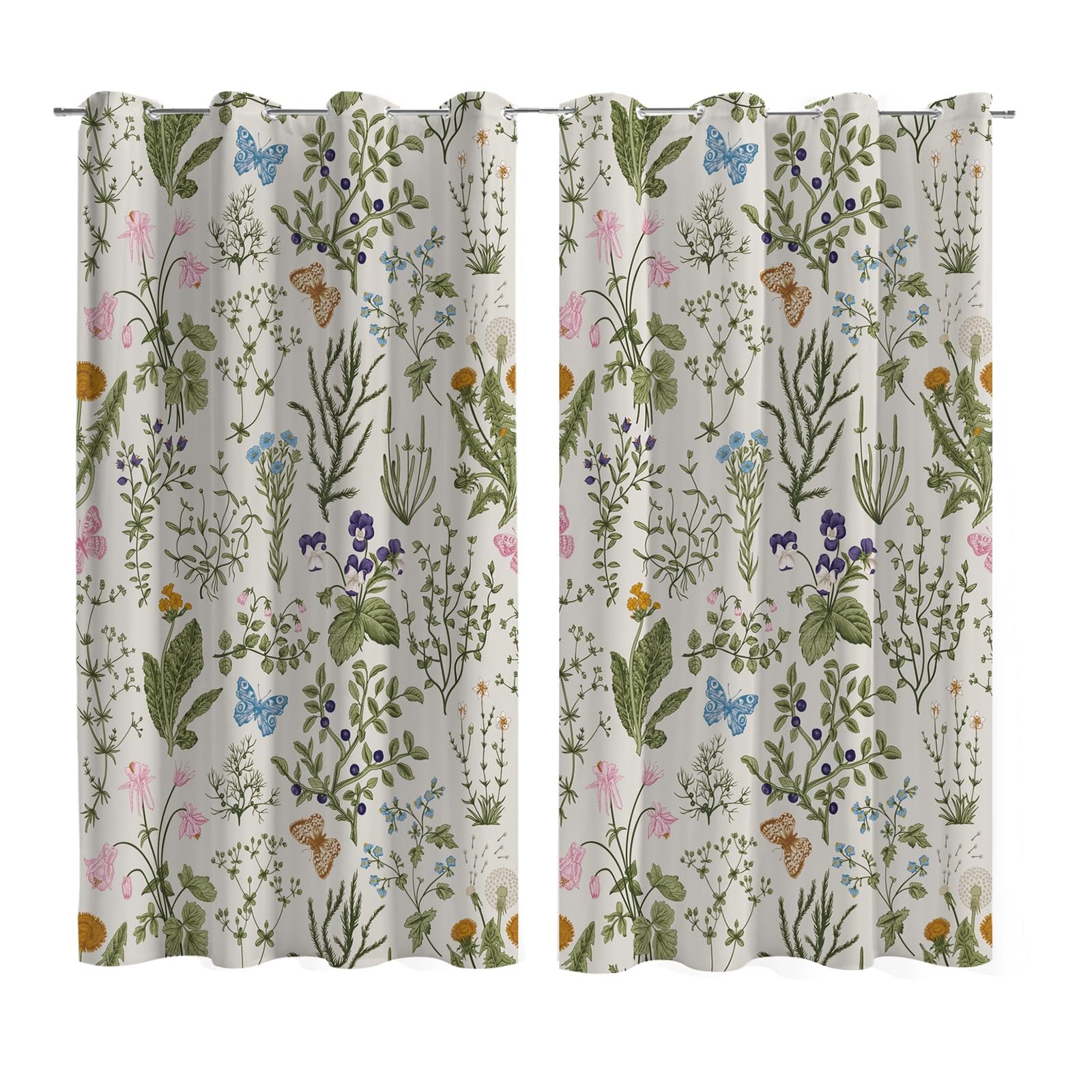 Botanical 100% Blackout Curtains 2 Panels 52Wx63L Inch Sage Green