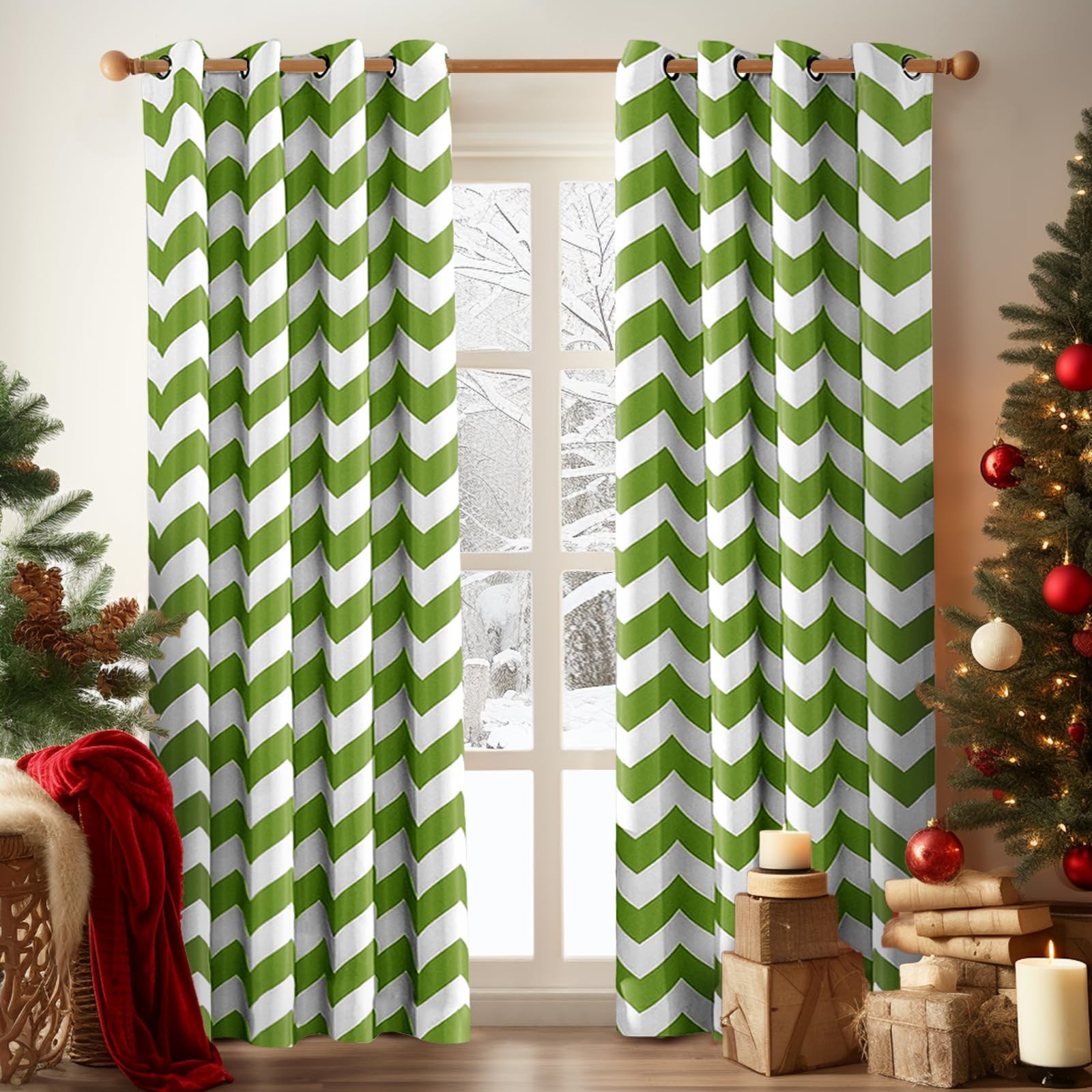 Melodieux Chevron Room Darkening Blackout Grommet Top Curtains 52 By 96 Inch