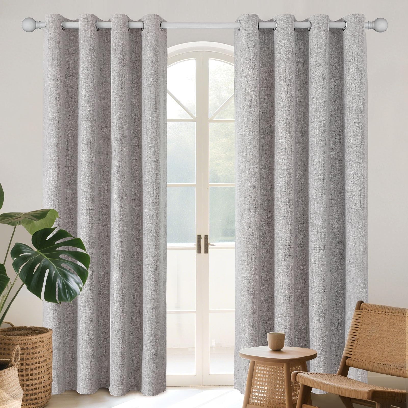 Joydeco 100% Blackout Curtains for Bedroom 84 Inch Long, Linen Black Out Curt…