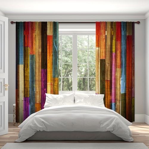 Chic Abstract Striped Curtains – Light-Filtering Wood Grain Drapes, 52″ x 84″, S