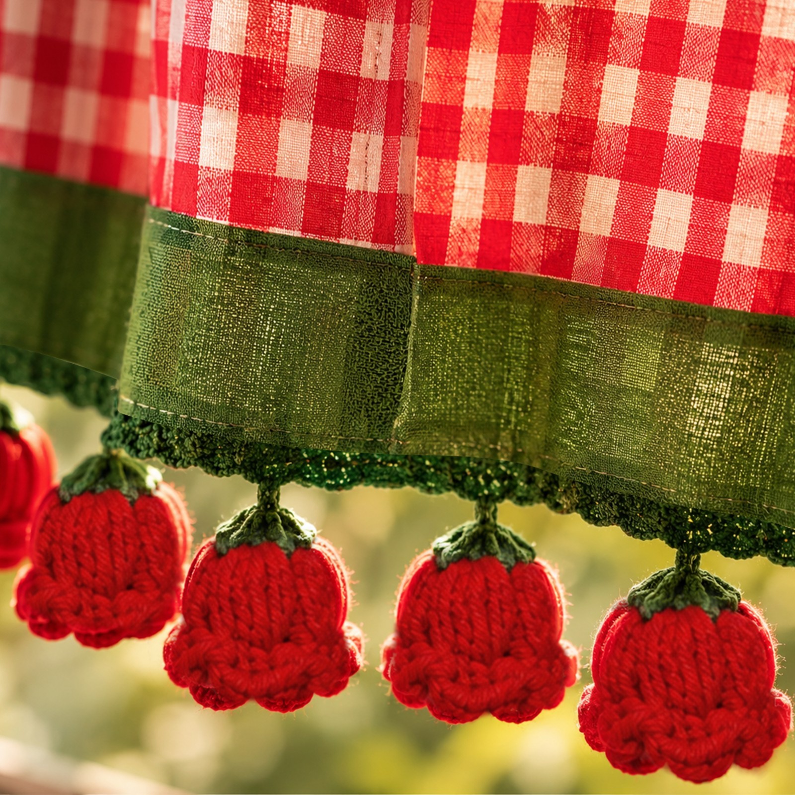 Gingham Kitchen Curtains Farmhouse Cafe Curtains Check Window, Flower Crochet