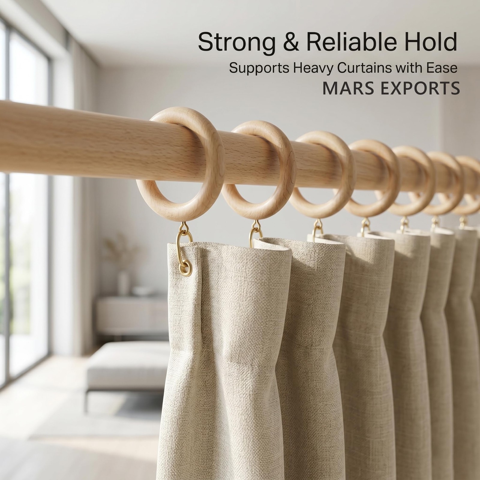 100pcs 3 Inch Wooden Curtain Rod Rings for 1.75in Rod – Beech Wood 2.2in Inner
