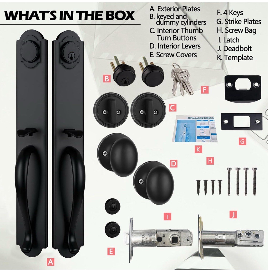 NEWBANG Matte Black Double Door Handle Set,(Keyed and Dummy Set),MDHST2018DB-…