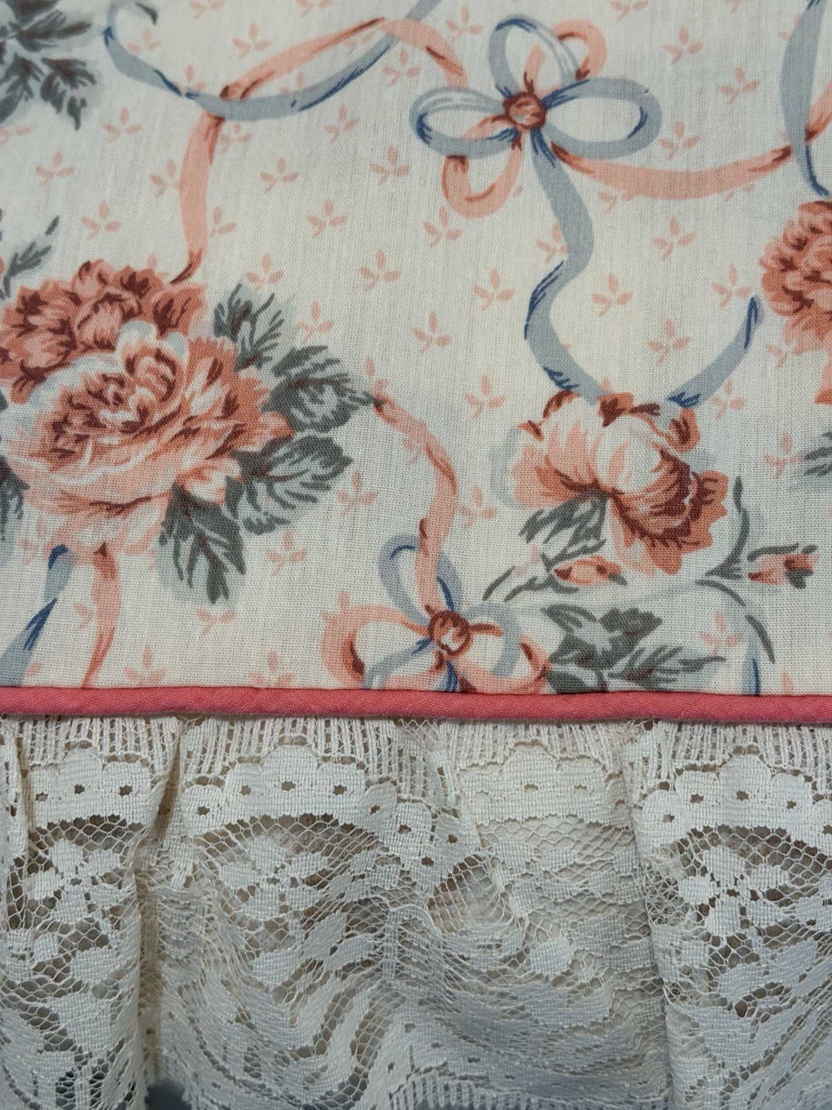 Curtains Lace Pink Floral 2 Panels 44” x 83”Made In USA Vintage lace 80s chic
