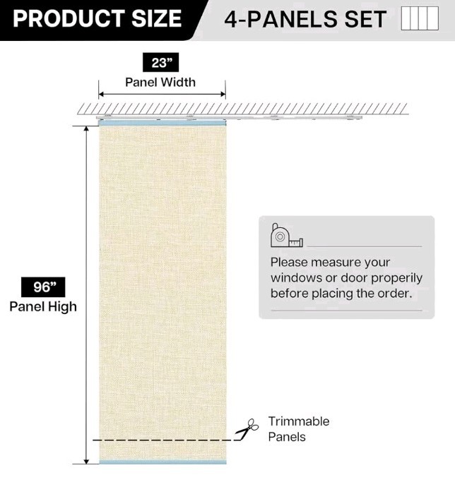 Fabric Only 4-Panel Replacement Fabric for Sliding Panel Track Blinds 23″x 96″