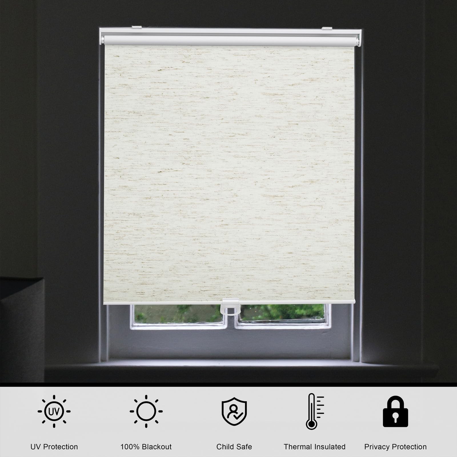 Sunoff Blackout Roller Shades Blinds Cordless for Windows Pull Down Room Darkeni