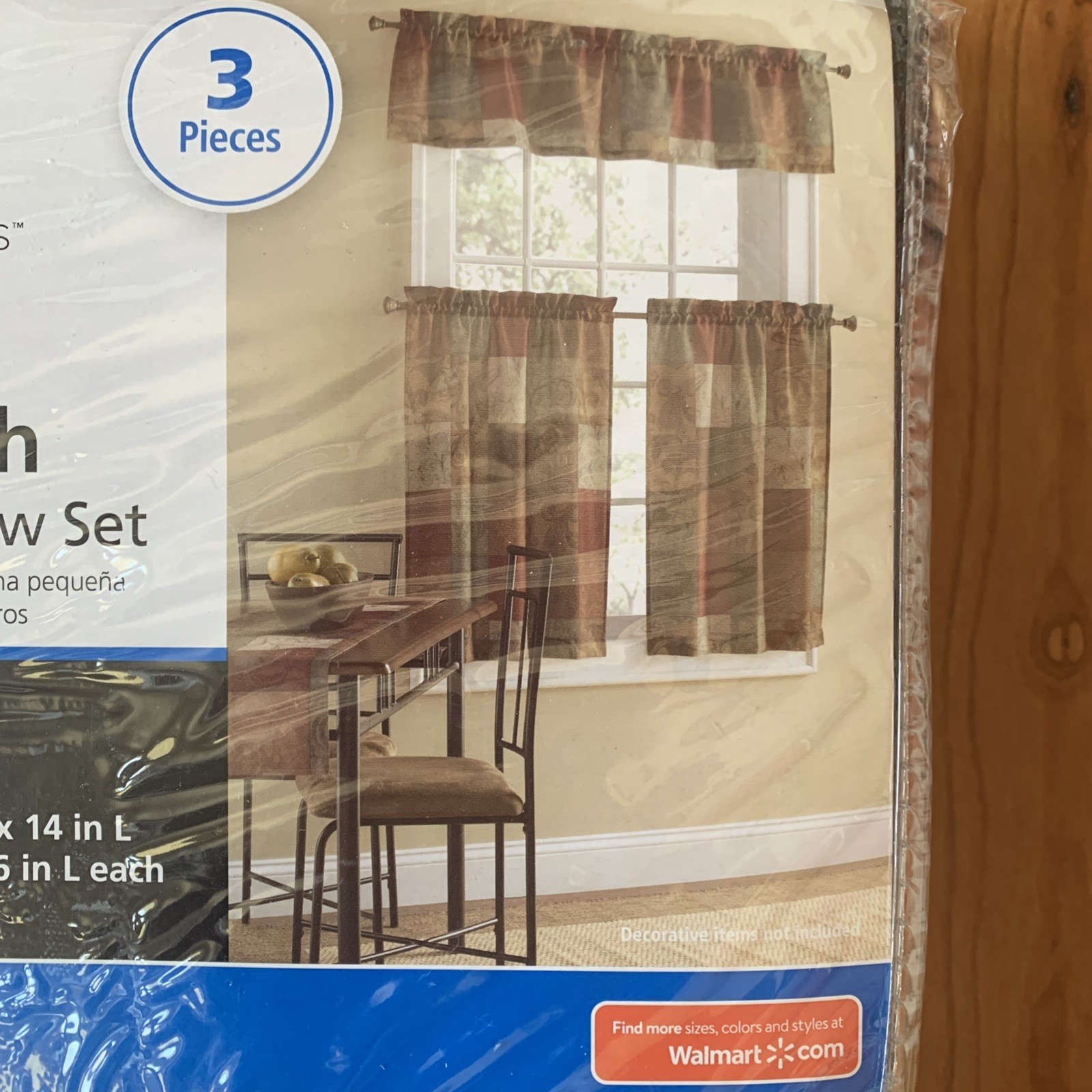 Mainstays Floral 36-Inch Window Set Brown Earth Tones Leaf 3 Piece Curtains