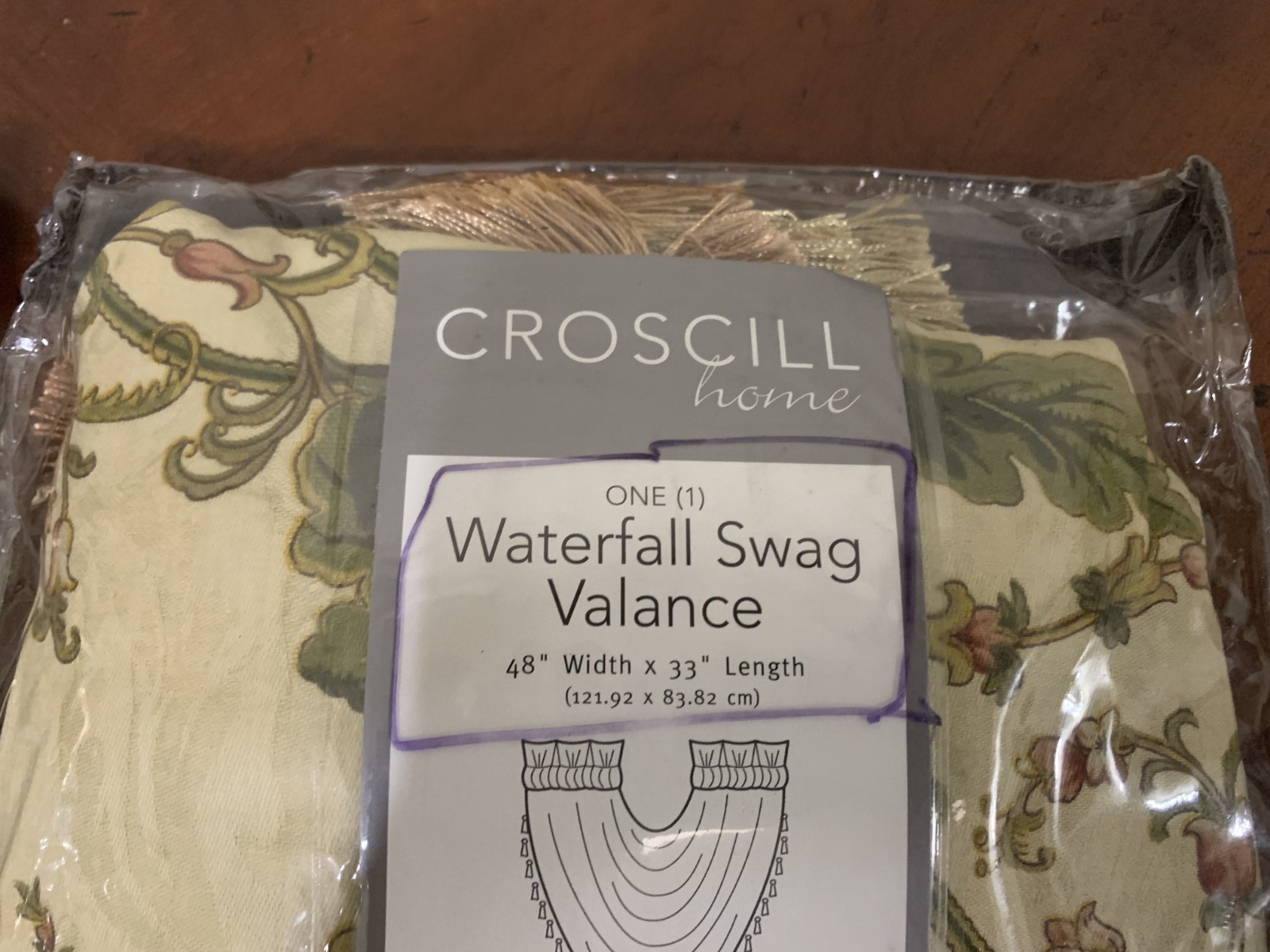 Croscill Bryce Floral Waterfall Swag Valance 48″ x 33″ Tassels Cotton NIP