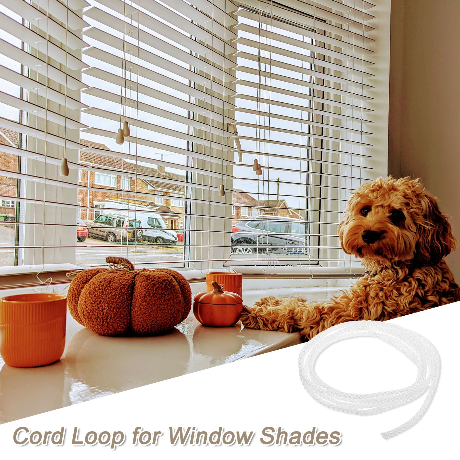 3Pcs Cord Loop for Window Shades, 2.5mm 3Ft Window Blind Looped String, White