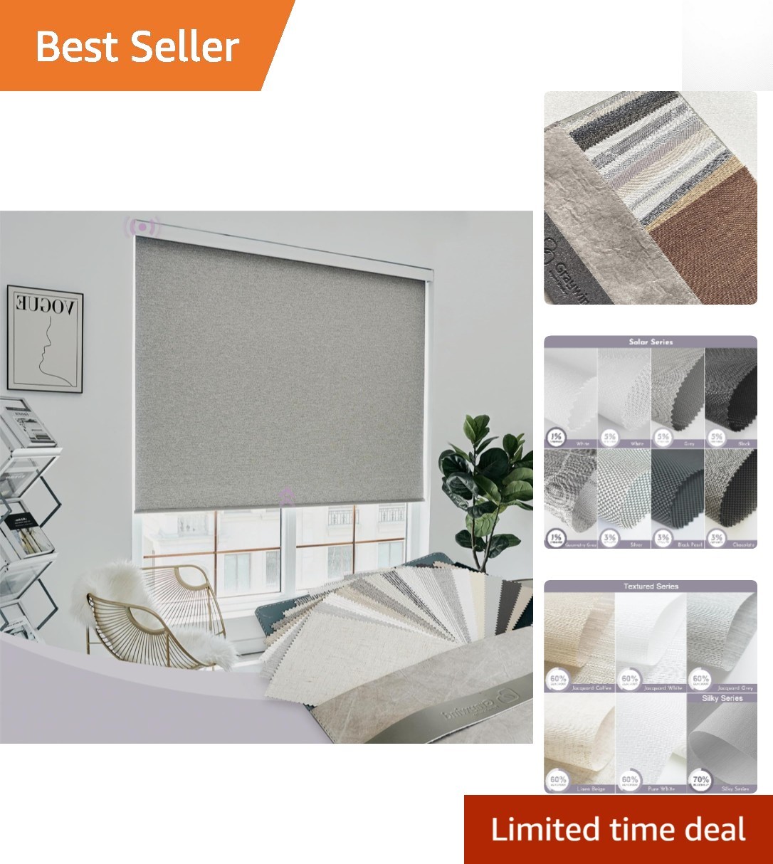 Inside Mount Motorized Light Filtering Curtains with Measuring Guide Included