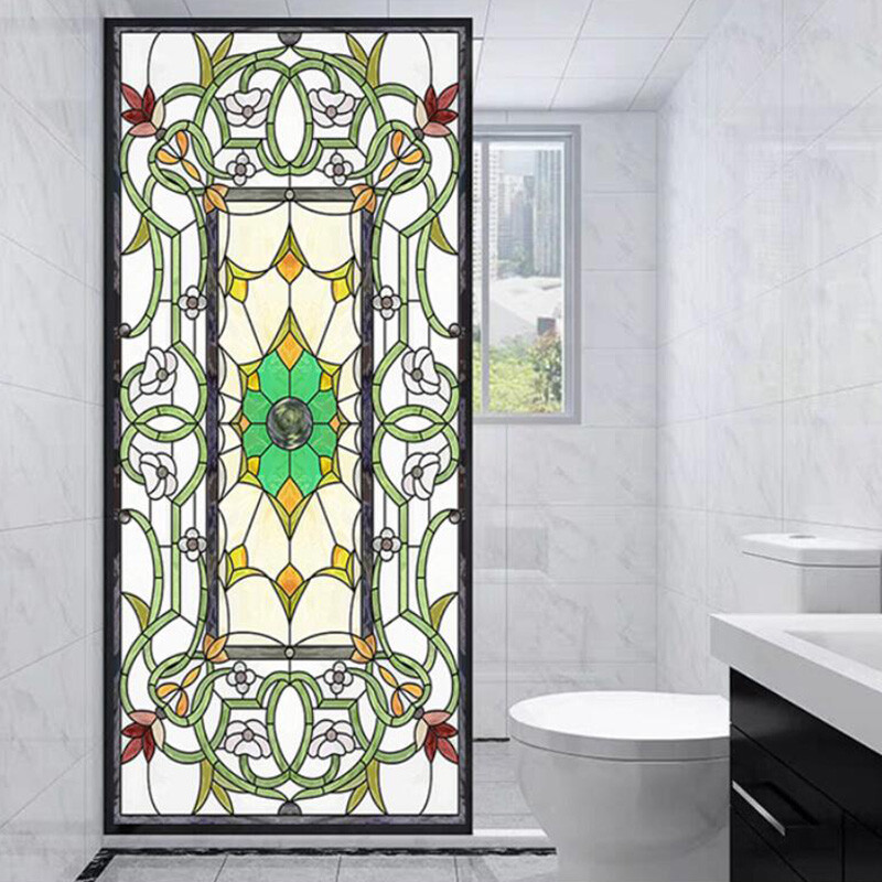 Retro Luxury Privacy Static Stained Window Film Church Balcony Window Decoration