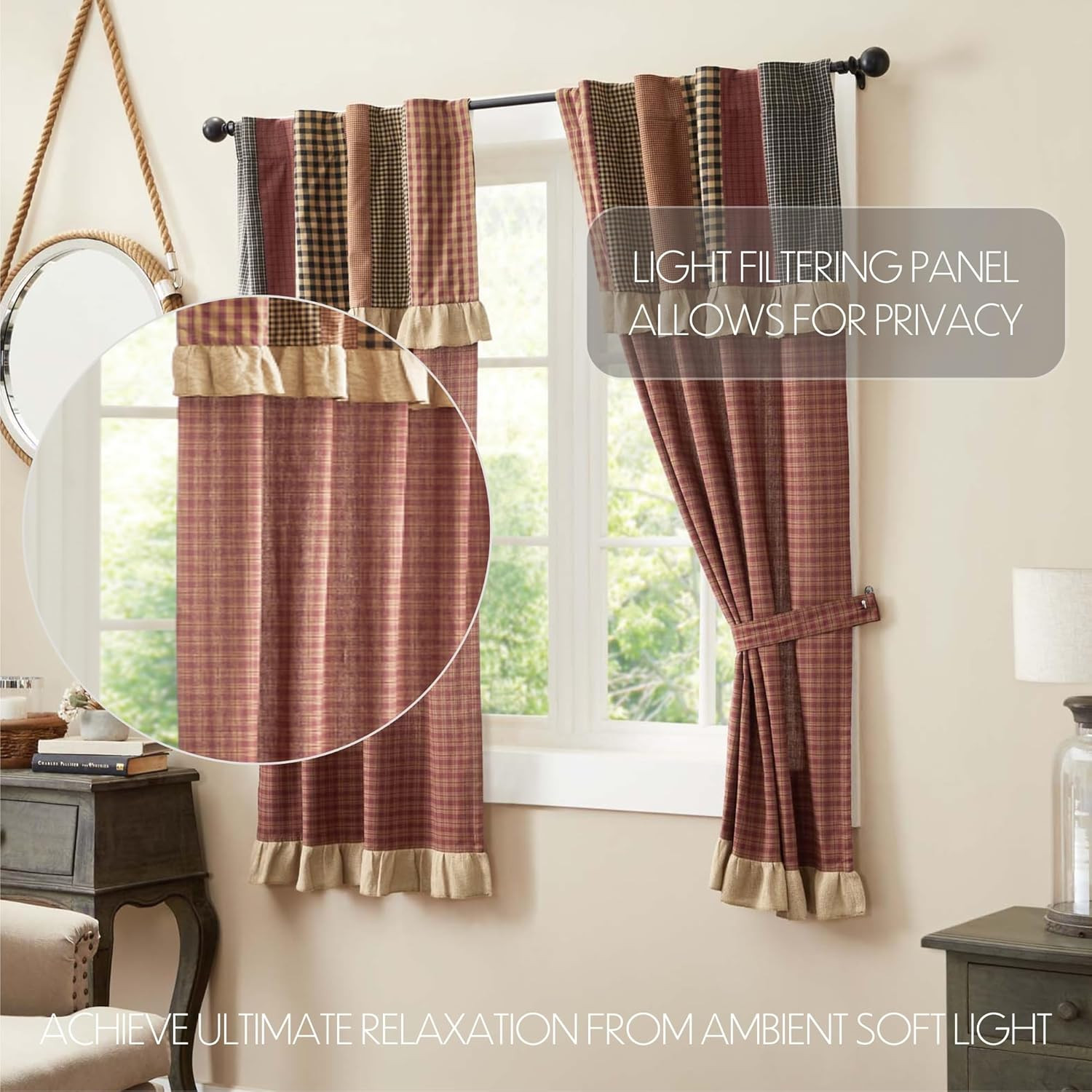 Maisie Primitive Short Curtain Panel Set with Valance, 63×36, 2 Panels
