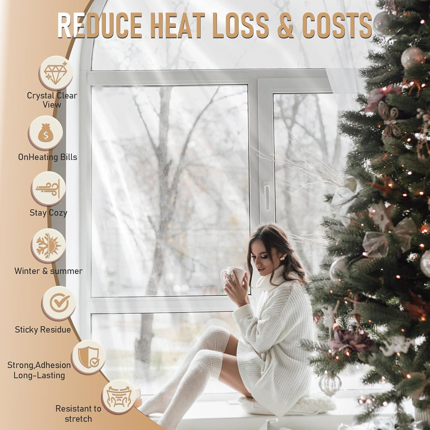 Window Insulation Kit for Winter,Plastic Shrink Film & Strong Tape, Indoor Therm