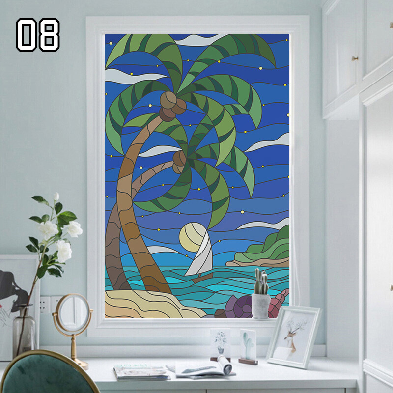 Window Film Retro Oil Painting Static Cling Room Decoration