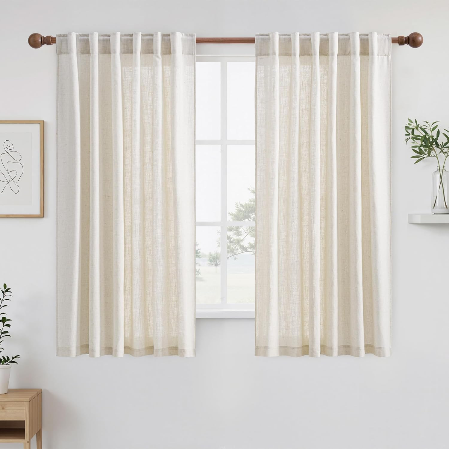 Linen Curtains 72 Inch Long 2 Panels Set for Living Room, 55″ Wide Thick Flax Li