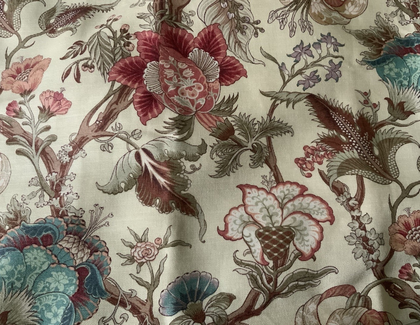 48”x88” Pair Of Handmade Jacobean Floral Curtain Panels Or Yardage (Rings Only)