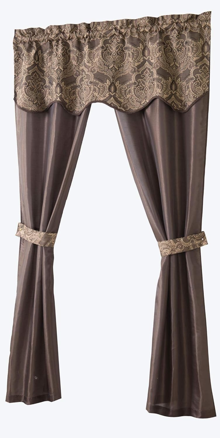 Unique 5 Piece Window Curtain Set Assorted Colors (Chocolate)