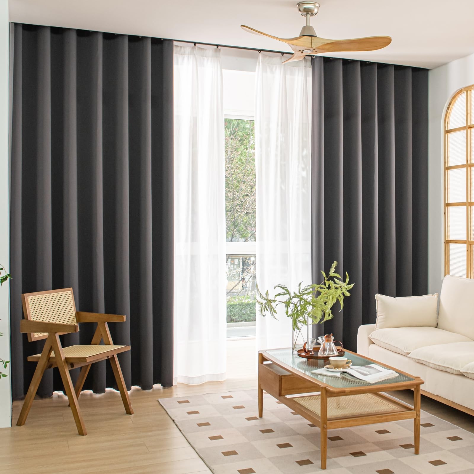 Windows Dark Grey Blackout Curtains 95 inches Long 2 Panels Set Grommet Black…