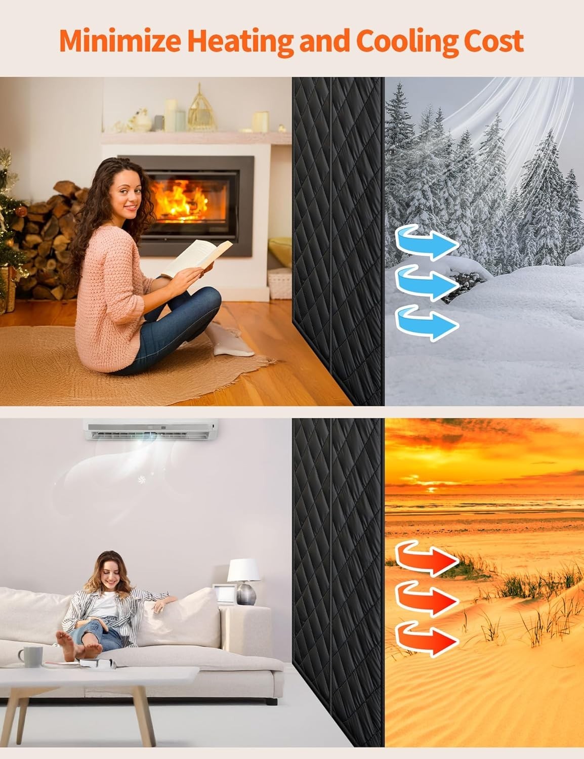 Magnetic Thermal Door Curtain for 36″ x 80″ Doors – Energy-Saving & Pet-Friendly