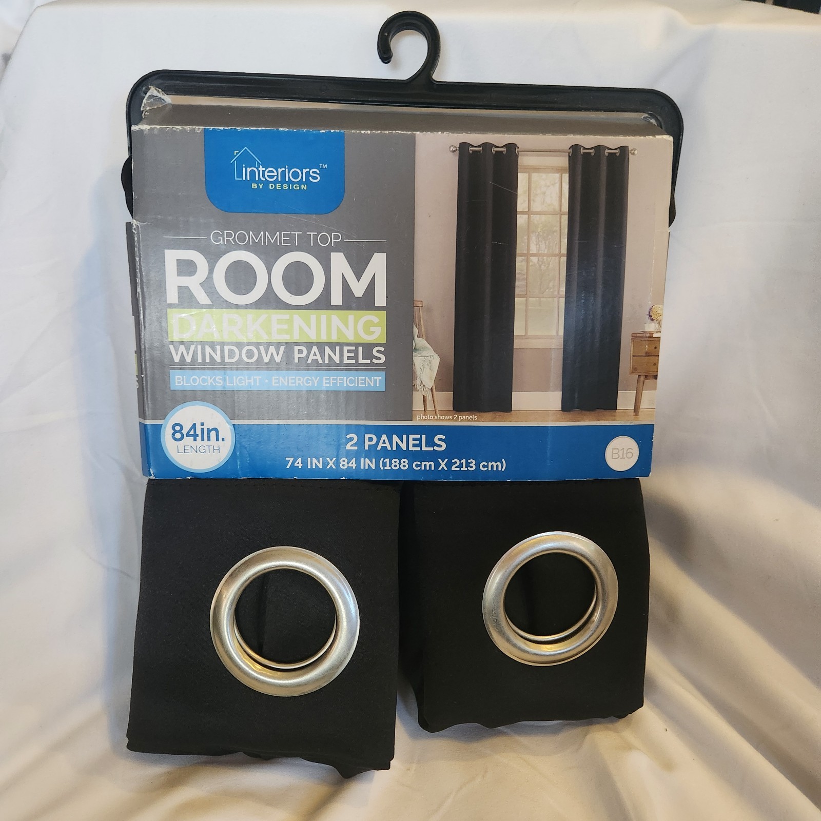 Interiors By Design 84″ Darkening Window Panels Grommet Blackout Curtains Black