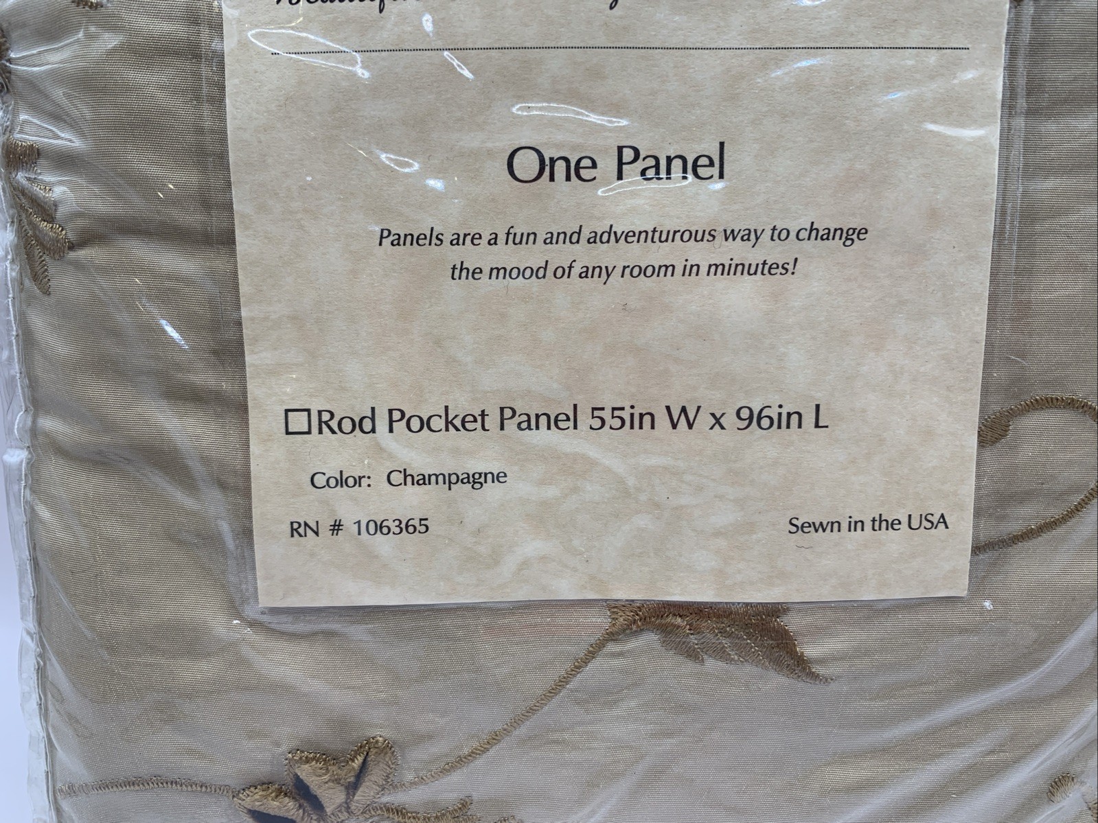 Rod Pocket Curtain Panel Embroidered Floral 55″W x 96″L Champagne Beige