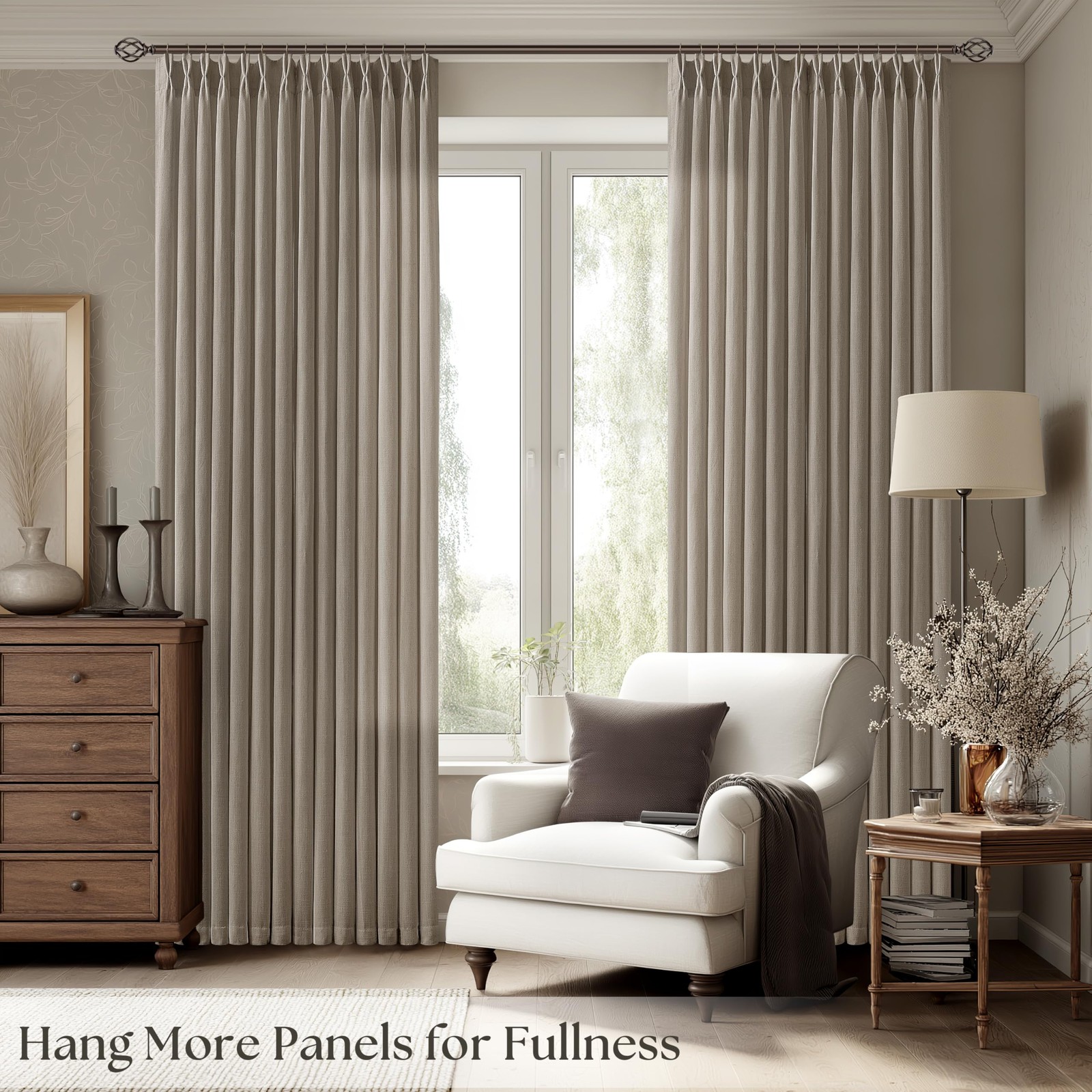 Dark Flax Curtains 102 Inches Long Pinch Pleated for Living Room 2 Panels Set…