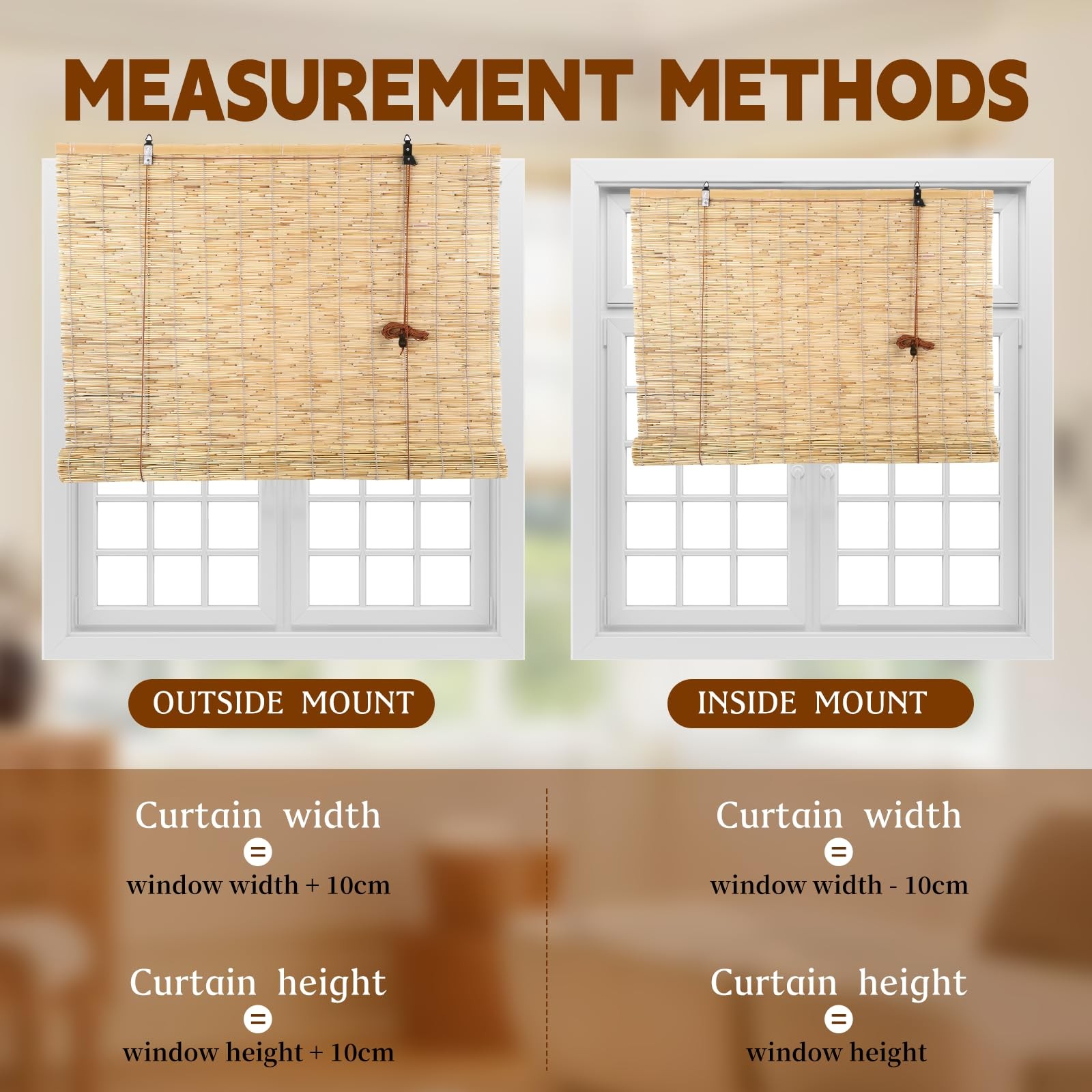Reed Roller Blinds – Waterproof, Breathable, Easy Install, 72″x72″ Sun Shade