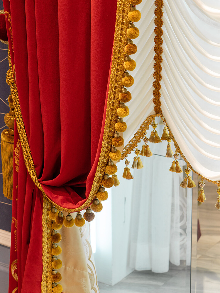 Gorgeous velvet embroidery red wedding room cloth curtain valance drape C1825