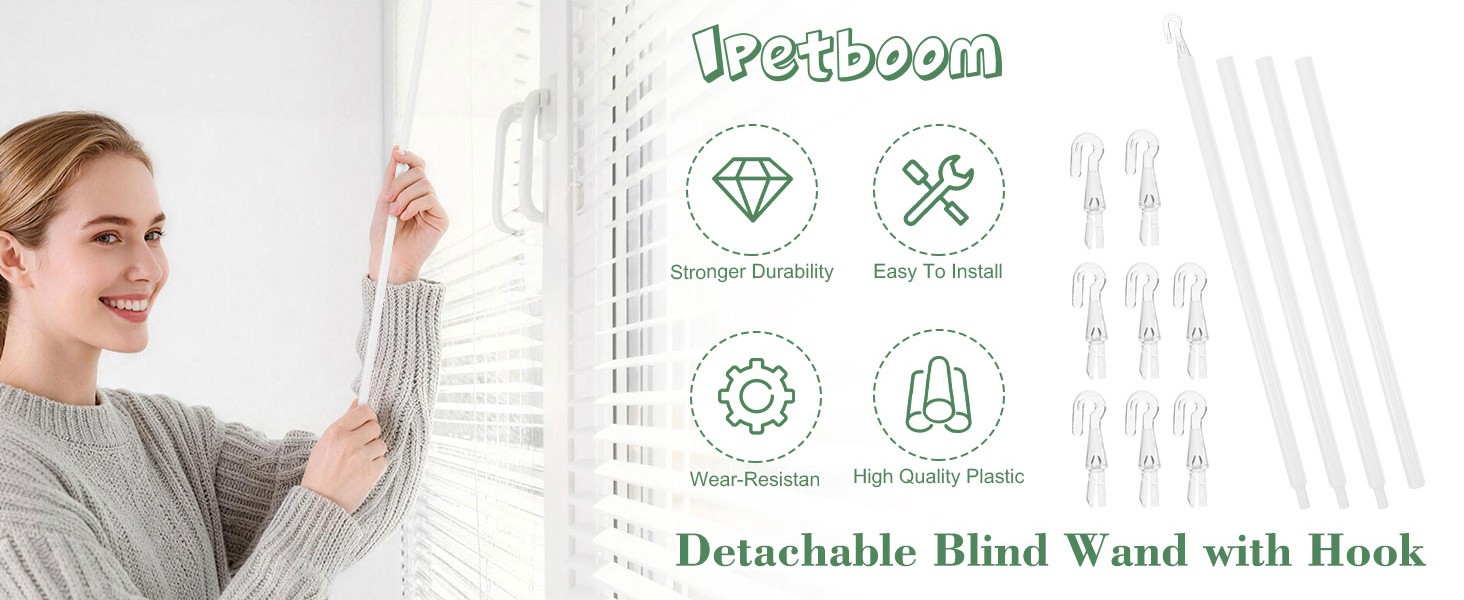 Blind Wand Replacement with Hooks – 1 Set 46in Long Vertical Blinds Stick Pull