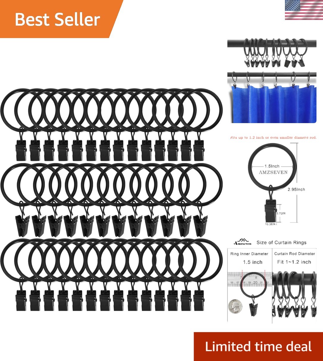 Stylish 40 Count Curtain Rings & Clips – Metal, 1.5in I.D. for Elegant Interiors